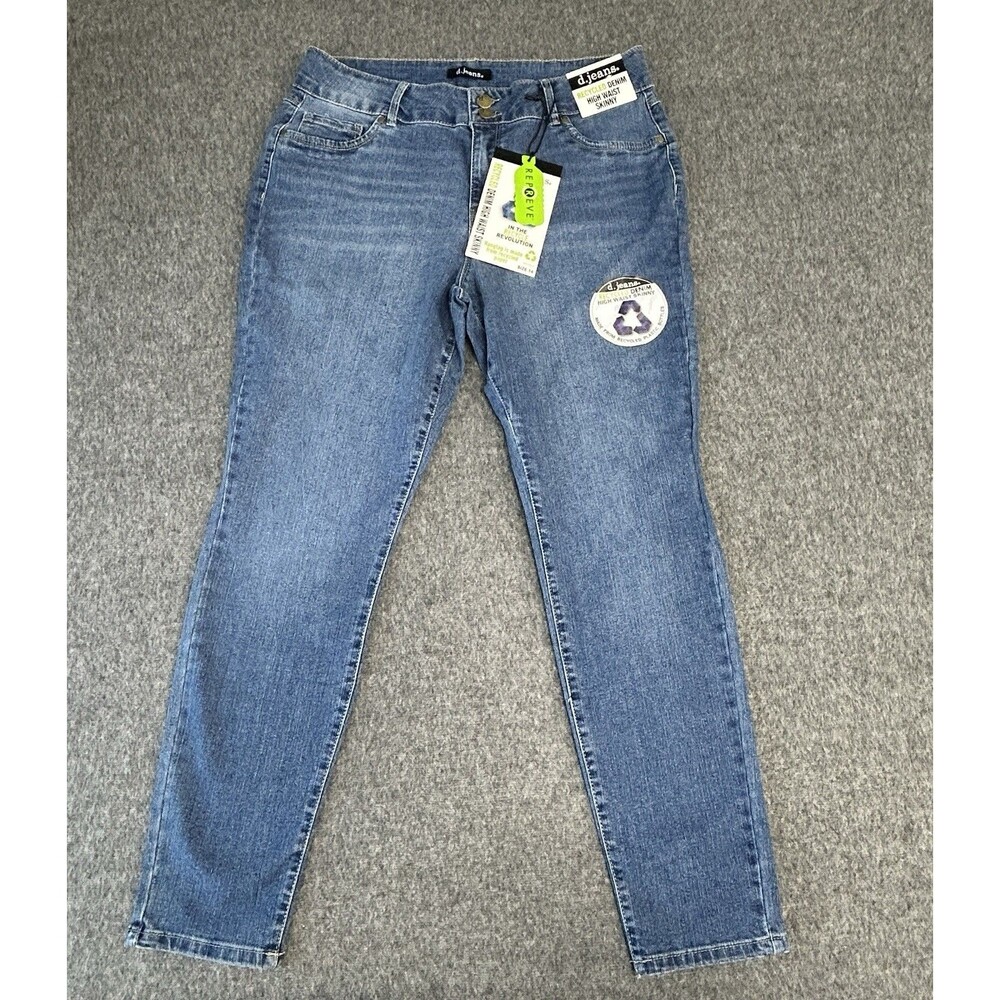d. jeans Women's Sz 14 Denim High Waist Double Button Skinny Jeans Med Blue